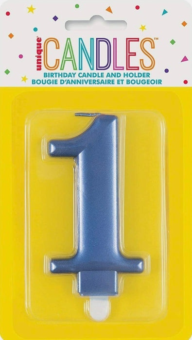 Metallic Wax Number 1 Candle - Blue