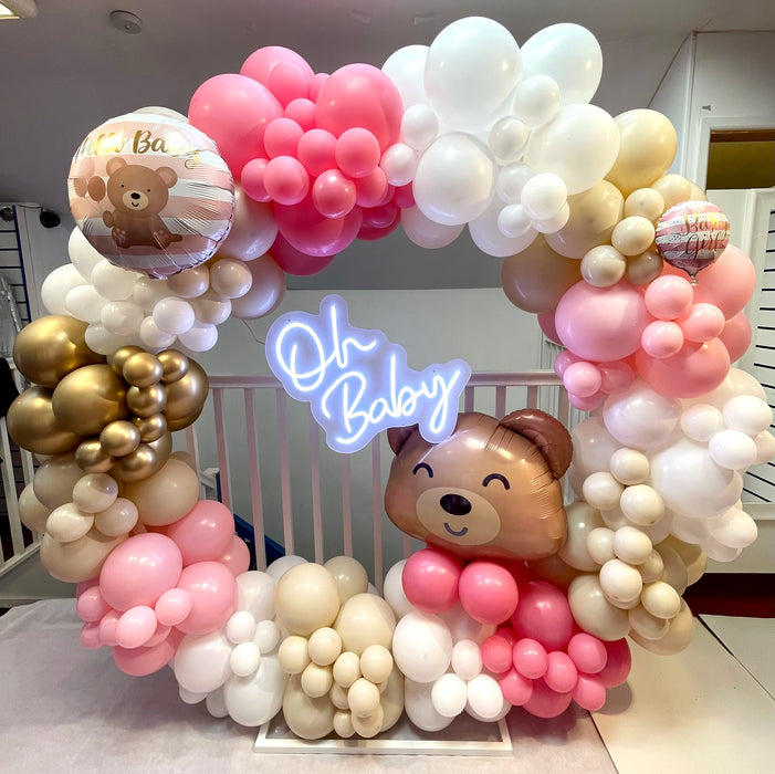 Baby Shower Organic Circle Balloon Arch - Pink