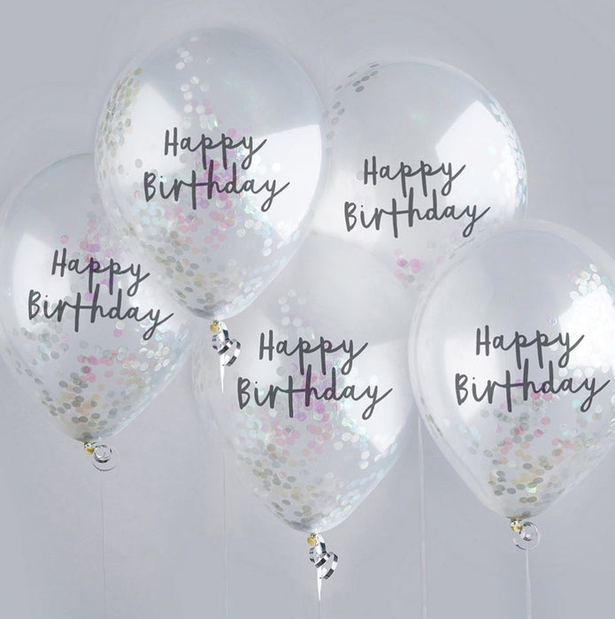 Happy Birthday Confetti Filled Balloons - Iridescent The Ultimate Balloon And Party Shop Cheltenham & Gloucester Balloons & Fancy Dress 