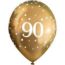Age 90 Birthday Balloons (6pk) - Gold
