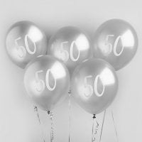 Age 50 Birthday Balloons 5pk - Silver The Ultimate Balloon And Party Shop Cheltenham & Gloucester Balloons & Fancy Dress 