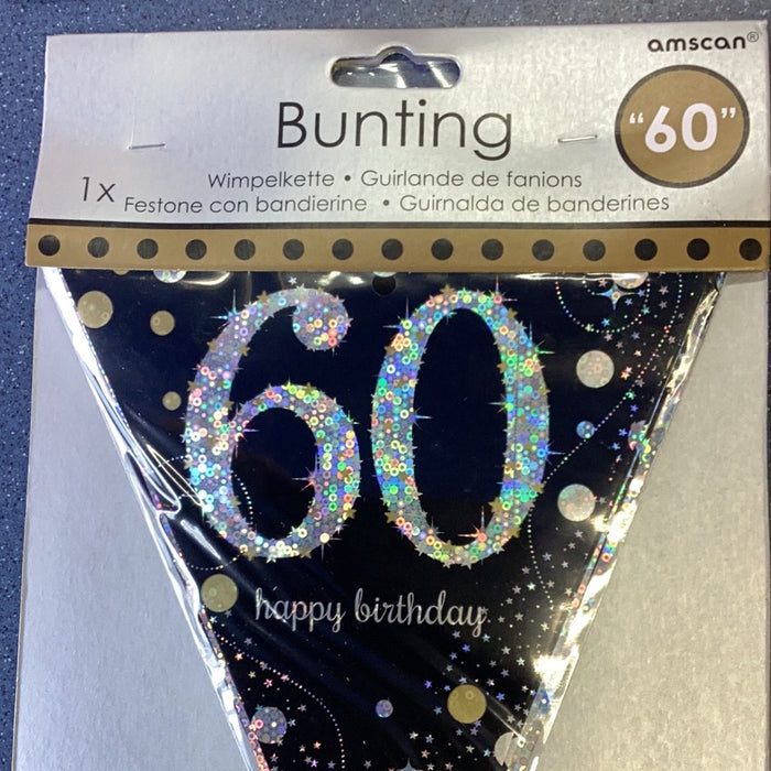 Age 60 Bunting - Black/Gold Glitz