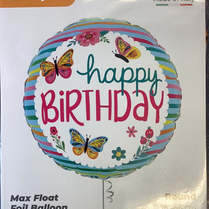 18" Foil Happy Birthday - Bright Butterflies