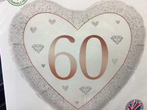 60th Diamond Anniversary Heart Balloon The Ultimate Balloon And Party Shop Cheltenham & Gloucester Balloons & Fancy Dress 