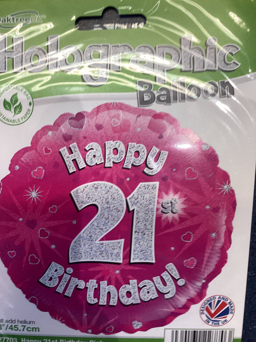 18" Foil Age 21 Pink Sparkle Balloon