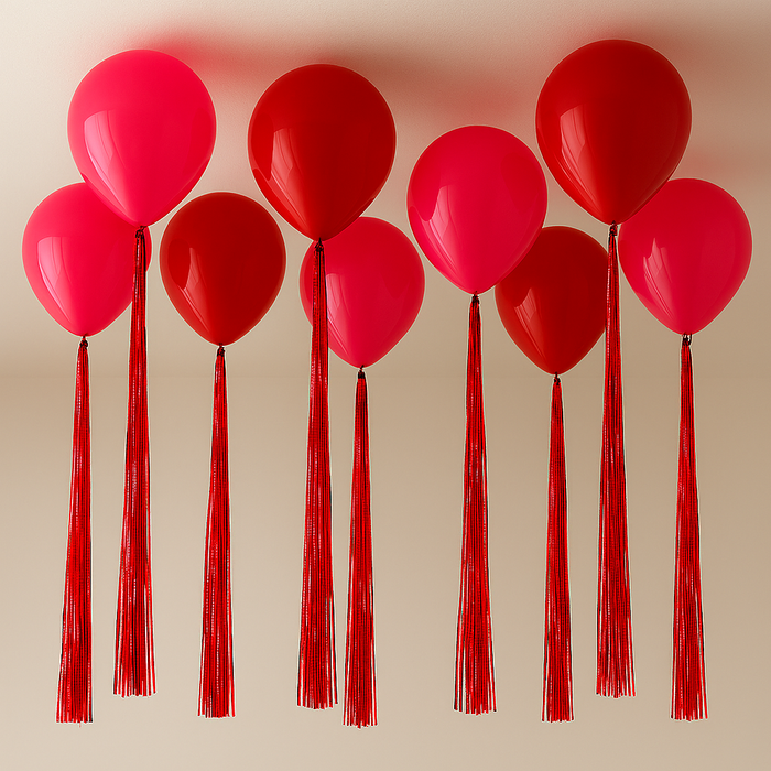 Helium Filled Ceiling Tassel Balloons - Red/Pink