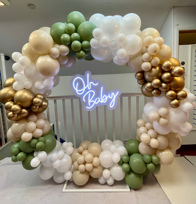 Baby Shower Organic Circle Balloon Arch - Green & Gold