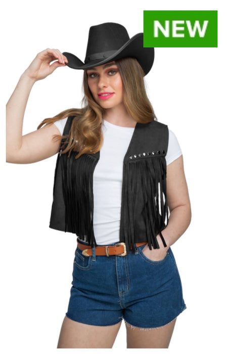 Cowboy Waistcoat - Faux Suede Black The Ultimate Balloon And Party Shop Cheltenham & Gloucester Balloons & Fancy Dress 