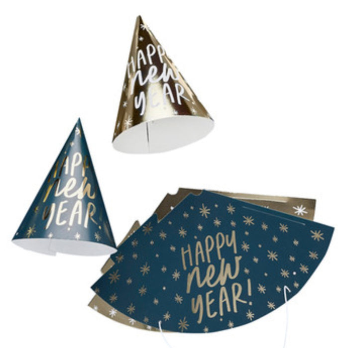 Asst Foil Cone Party Hats - New Year (10pk)