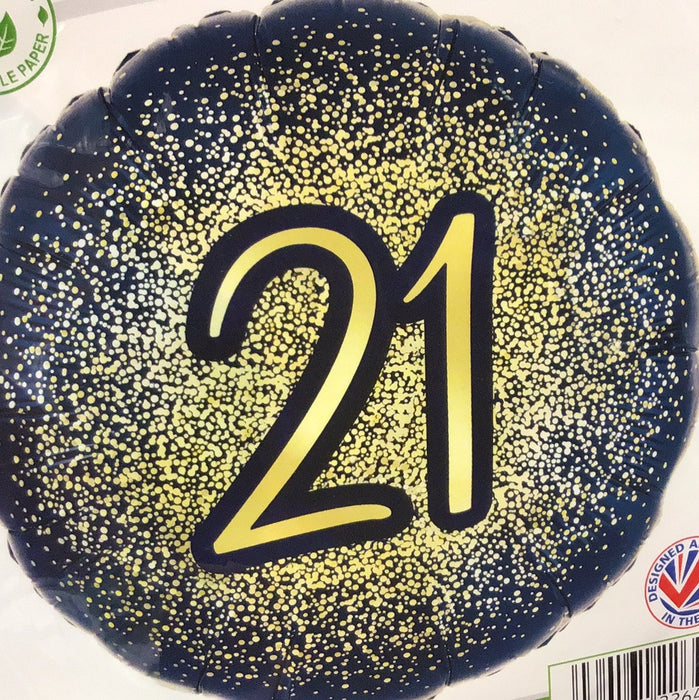 18" Foil Age 21 Balloon - Navy & Gold