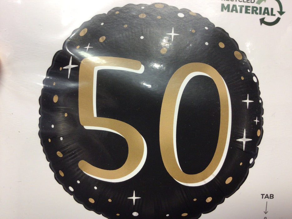 18" Foil Age 50 Balloon - Round Black/Gold