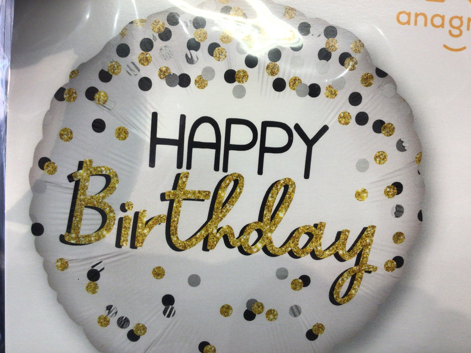 18" Foil Happy Birthday - Gold, Black & White