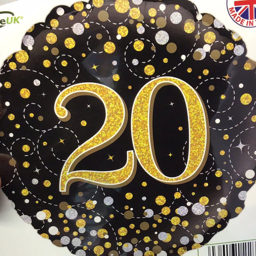 18" Foil Age 20 Balloon - Black/Gold Dots