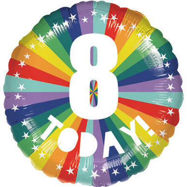 18" Foil Age 8 Balloon - Rainbow