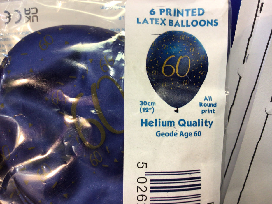 Age 60 Birthday Balloons 6 Pack - Navy