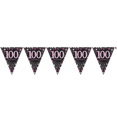 Age 100 Bunting - Black/Pink