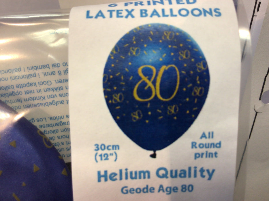 Age 80 Birthday Balloons (6pk) - Navy Blue