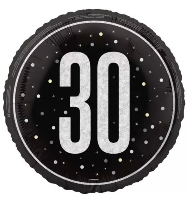 18" Foil Age 30 Balloon - Black/Silver The Ultimate Balloon And Party Shop Cheltenham & Gloucester Balloons & Fancy Dress 