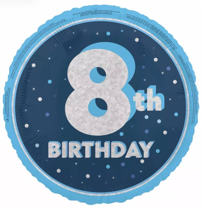 18" Foil Age 8 Blue Balloon.
