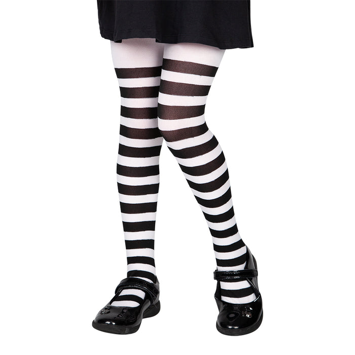 Child’s Striped Kids Tights - Black & White