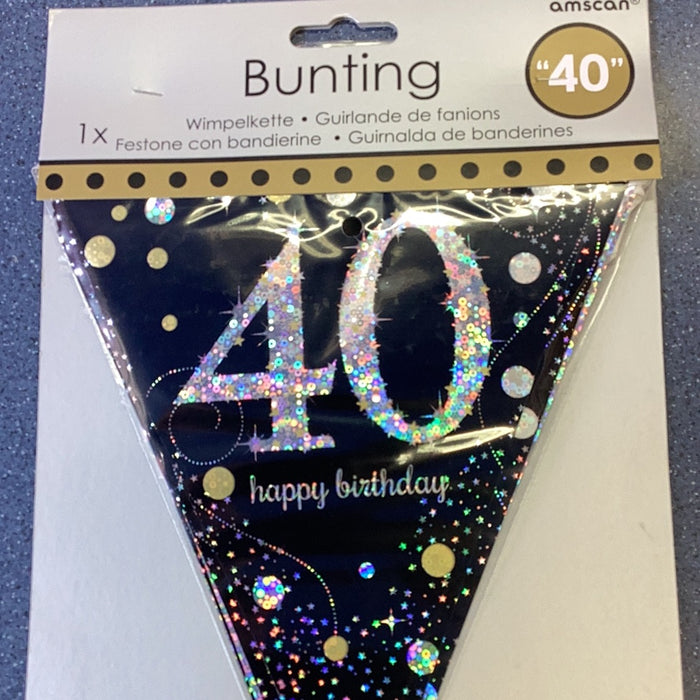 Age 40 Bunting - Black glitz