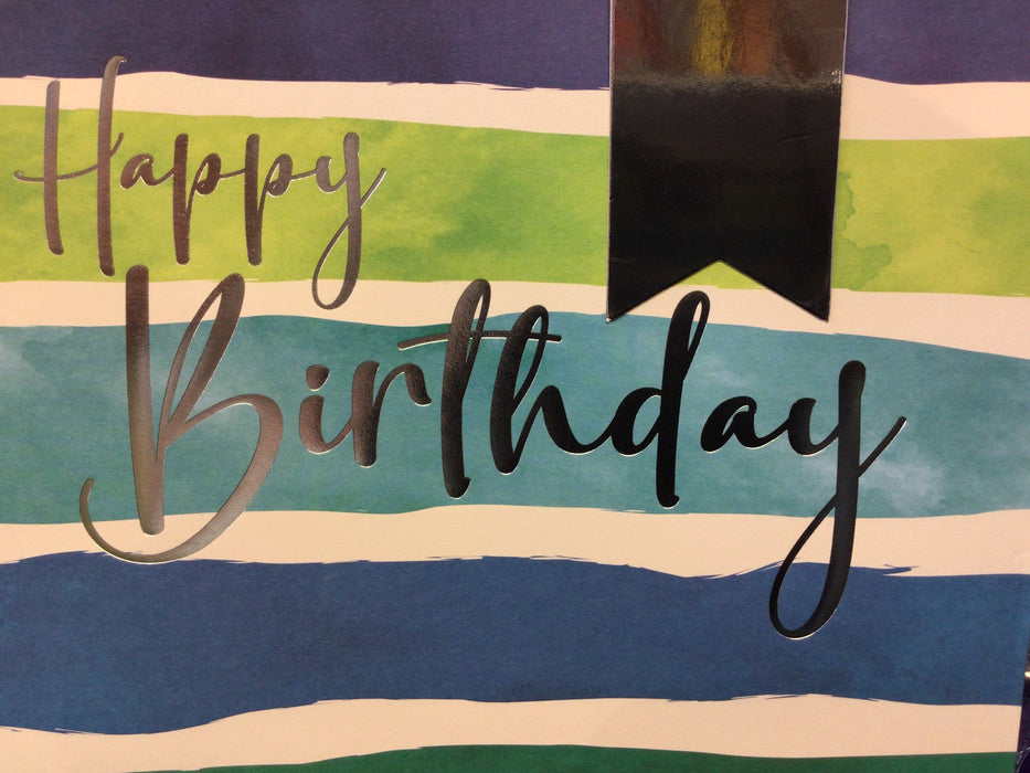 Birthday Gift Bag - Blue/Green Stripes