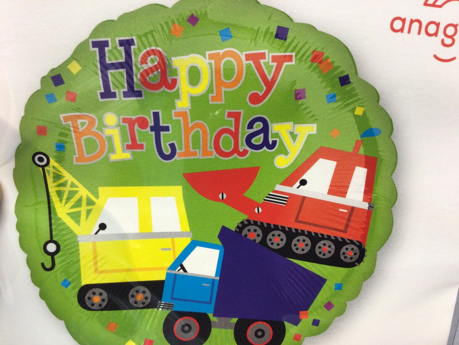 18” Construction Trucks Birthday Foil Balloon