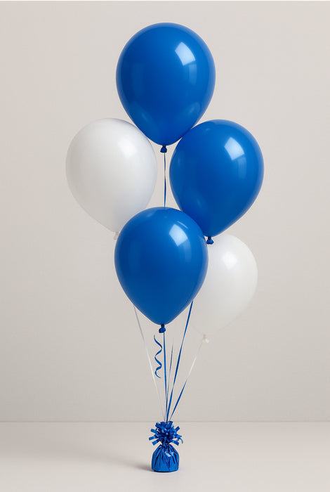 Classic Latex 5 Balloon Bouquet - Blue/White