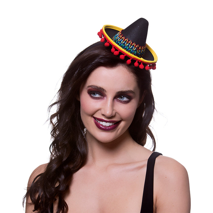 Mini Sombrero Hat Headband - Black