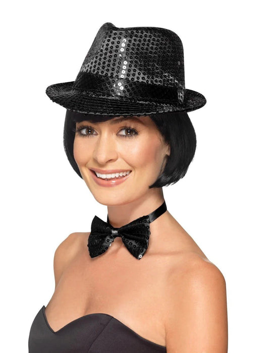 Adult Sequin Trilby - Black The Ultimate Balloon And Party Shop Cheltenham & Gloucester Balloons & Fancy Dress 