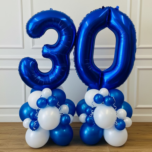 Age Balloon Stack - Double Number - Blue & White The Ultimate Balloon And Party Shop Cheltenham & Gloucester Balloons & Fancy Dress 