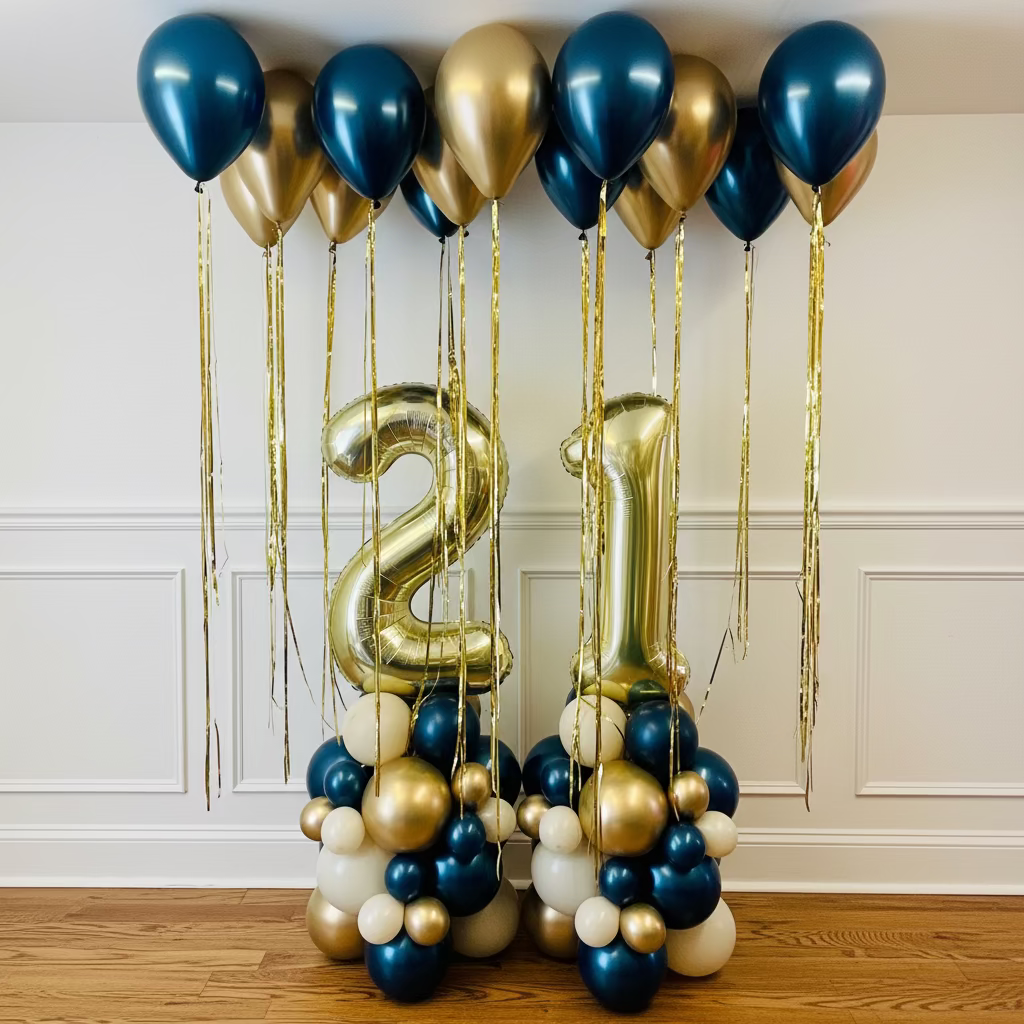 Age Balloon Stack - Double Number - Navy/Gold The Ultimate Balloon And Party Shop Cheltenham & Gloucester Balloons & Fancy Dress 