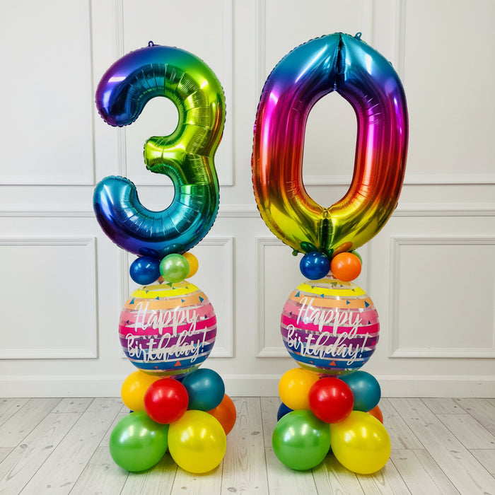 Age Number Bubble Balloon Stacks (Double) - Rainbow The Ultimate Balloon And Party Shop Cheltenham & Gloucester Balloons & Fancy Dress 