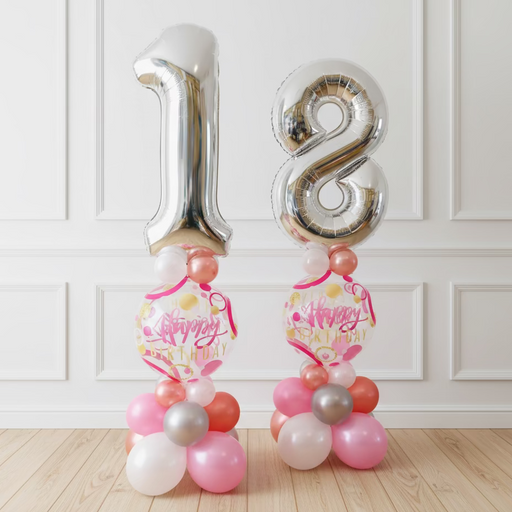 Age Number Bubble Balloon Stacks (Double) - Rose Gold/Pink The Ultimate Balloon And Party Shop Cheltenham & Gloucester Balloons & Fancy Dress 
