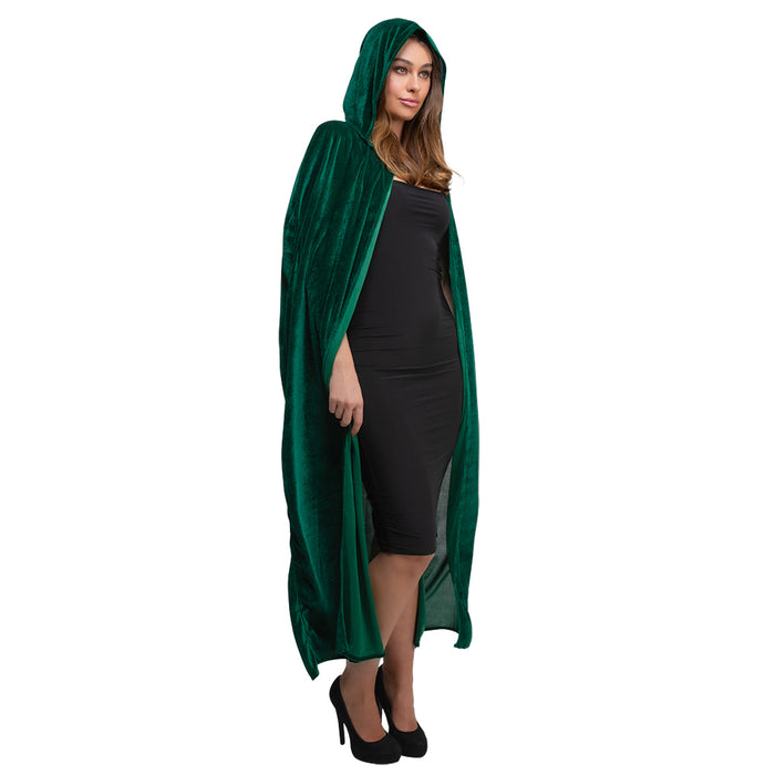 Long Adult Velvet Hooded Cape - Green