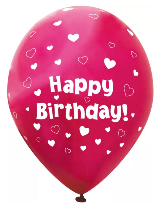 Happy Birthday Latex Balloons (6pk) - Metallic Pink