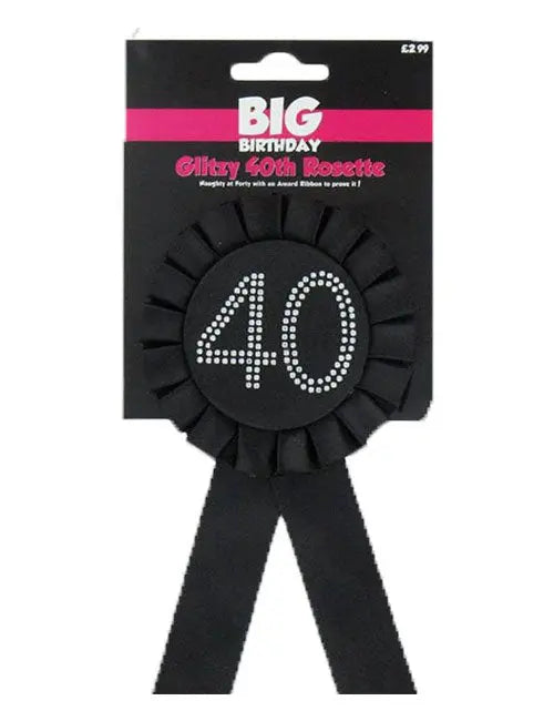 Black Rosette - Age 40 The Ultimate Balloon And Party Shop Cheltenham & Gloucester Balloons & Fancy Dress 