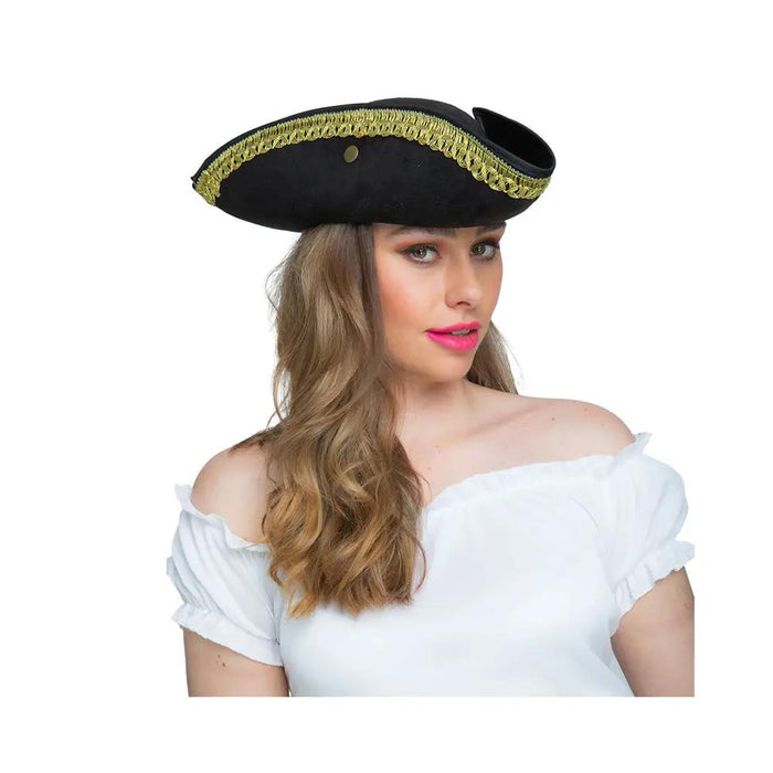 Black Tricorn Hat W/Gold Trim The Ultimate Balloon And Party Shop Cheltenham & Gloucester Balloons & Fancy Dress 