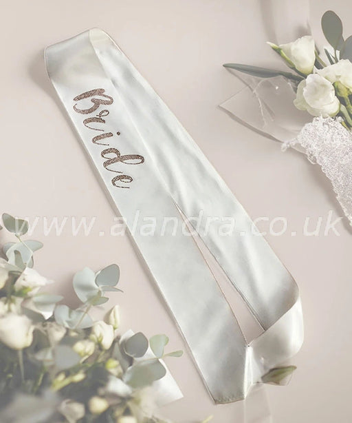Bride Sash - White & Rose Gold The Ultimate Balloon And Party Shop Cheltenham & Gloucester Balloons & Fancy Dress 