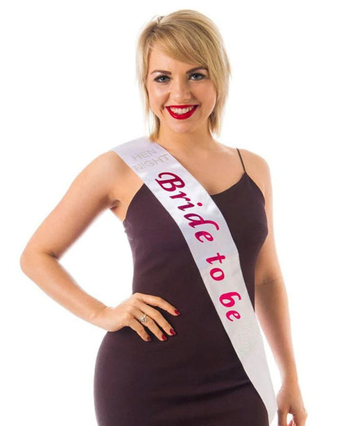 Bride to Be Sash - White & Pink The Ultimate Balloon And Party Shop Cheltenham & Gloucester Balloons & Fancy Dress 