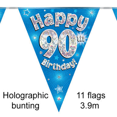 Age 90 Bunting - Blue & Silver