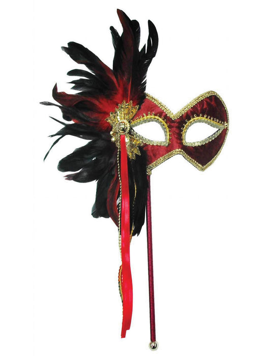 Red Feathered Eyemask On Stick