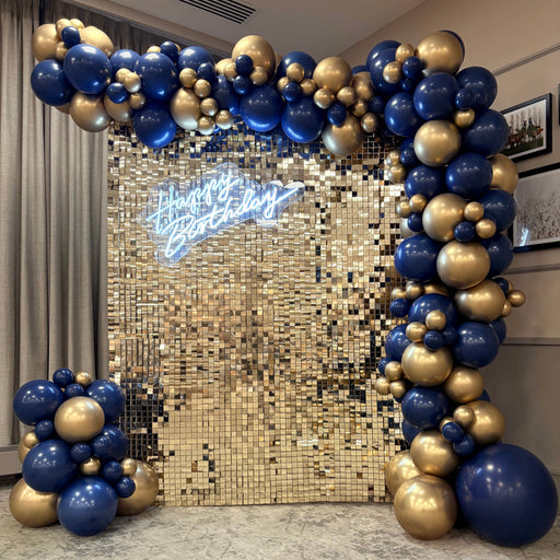 Gold/Navy Sequin Feature Wall & Balloon Garland - Starting from £249. The Ultimate Balloon And Party Shop Cheltenham & Gloucester Balloons & Fancy Dress 