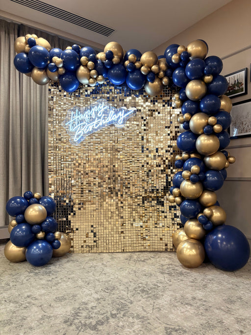 Gold/Navy Sequin Feature Wall & Balloon Garland - Starting from £249. The Ultimate Balloon And Party Shop Cheltenham & Gloucester Balloons & Fancy Dress 