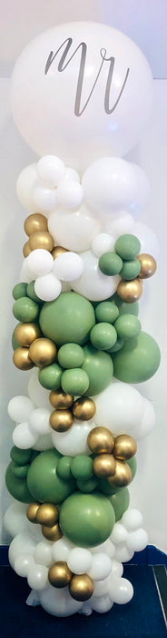 Large Balloon Floor Column - Mr & Mrs (Sage & Gold)