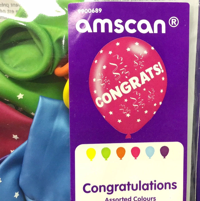 Congratulations Asst Colour Balloons (6pk) The Ultimate Balloon And Party Shop Cheltenham & Gloucester Balloons & Fancy Dress 
