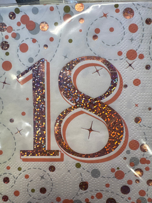 Age 18 Napkins - Rose Gold Fizz The Ultimate Balloon And Party Shop Cheltenham & Gloucester Balloons & Fancy Dress 