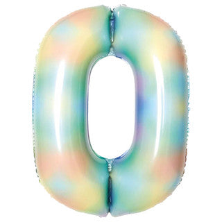 Large Number Pastel Rainbow 34” Foil Balloon - 0