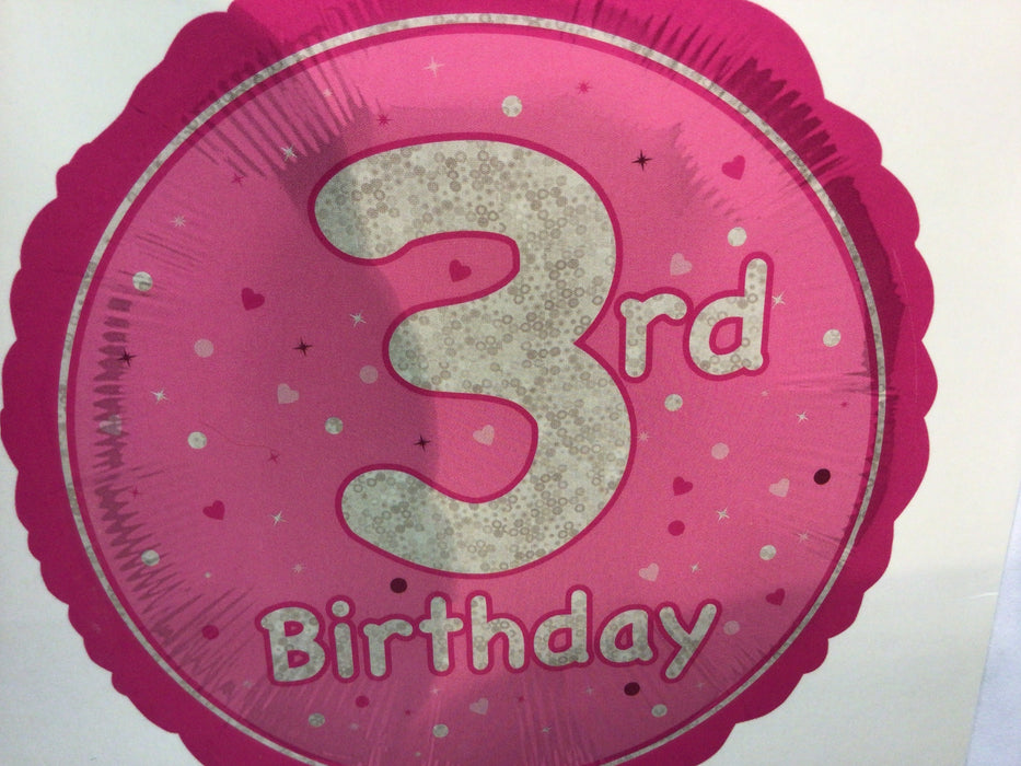 18" Foil Age 3 Balloon - Pink