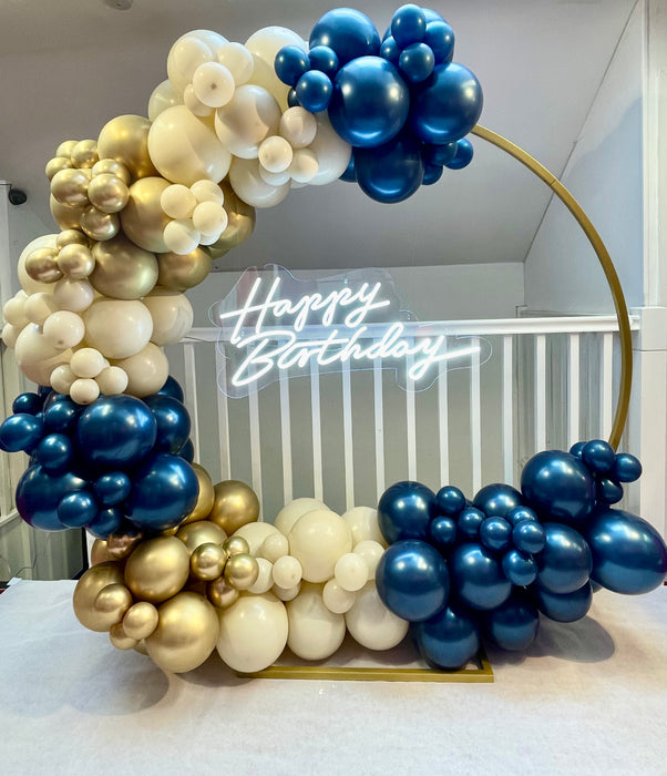 Birthday Organic Circle Balloon Arch - Blue & Gold